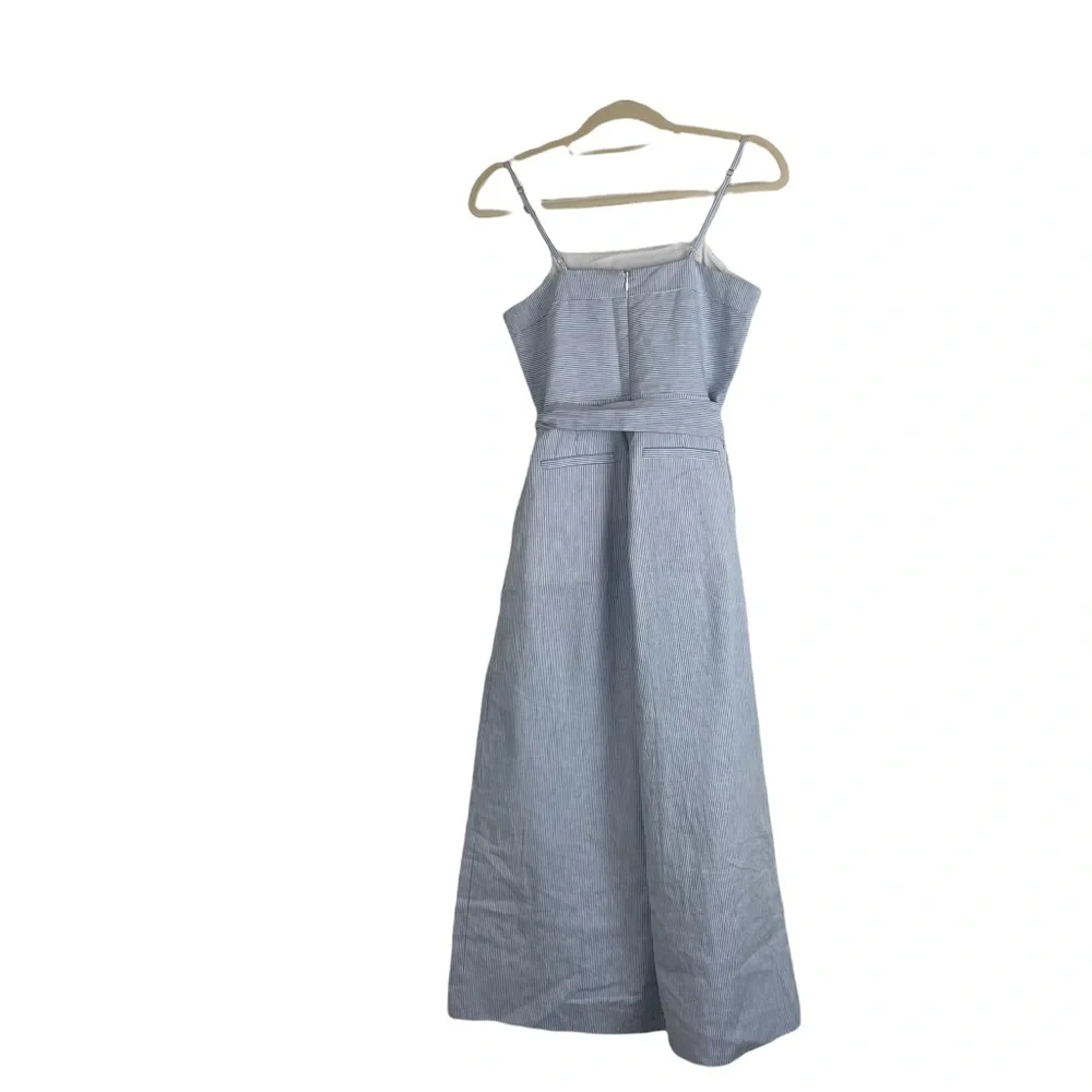 Banana Republic Linen Jumpsuit Blue Tie Waist Size 0